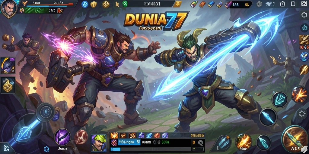 Tangkapan layar bermain DUNIA77 yang penuh aksi MOBA.