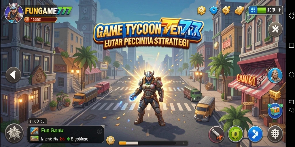 Tampilan gameplay FUNGame777 menunjukkan manajemen bisnis yang kreatif.