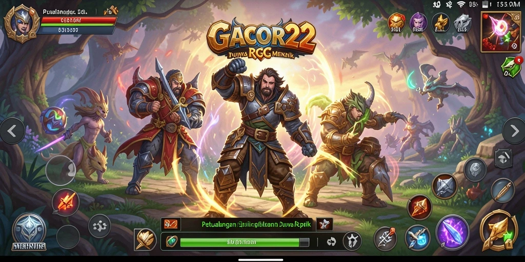 Tampilan gameplay GACOR22 yang menunjukkan pertempuran epik di dunia RPG.