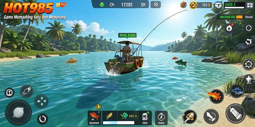 Tampilan gameplay HOT985 menampilkan suasana memancing yang menakjubkan.