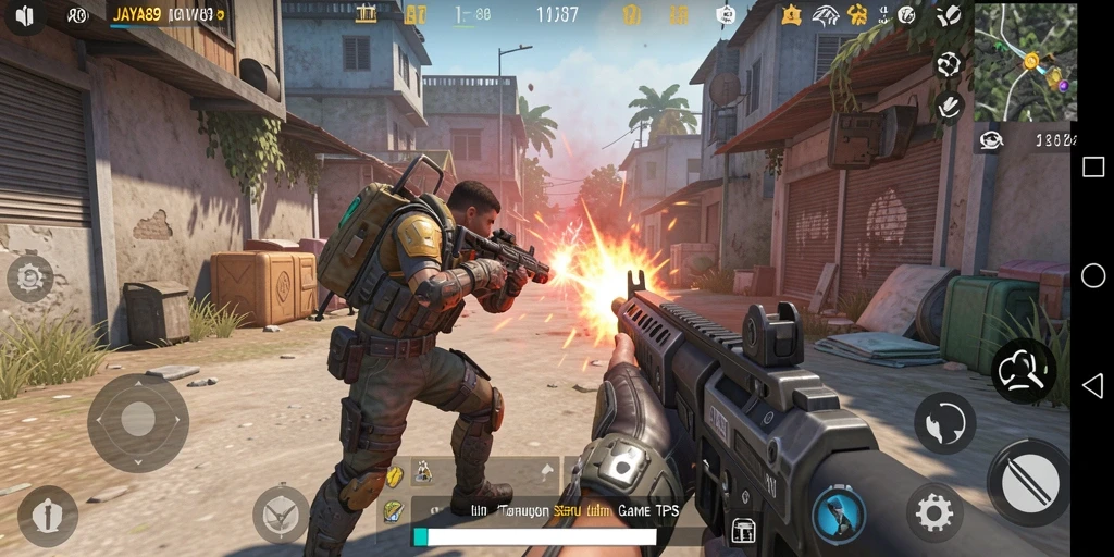 Screenshot utama JAYA89 menunjukkan aksi mendebarkan dalam gameplay TPS.