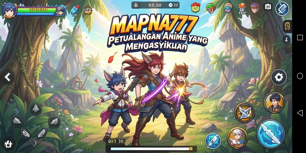 Screenshot utama dari <strong>MAPNA777</strong> menunjukkan karakter anime beraksi dalam pertempuran yang mendebarkan.