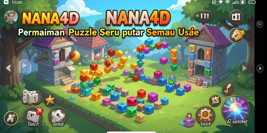 Tangkapan layar NANA4D menampilkan gameplay puzzle yang seru dan penuh warna.